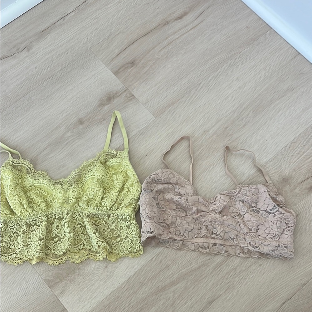 Lace Bralette Set in Yellow and Beige